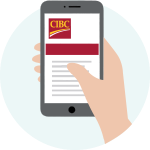 Mobile phone displaying C I B C Mobile Wealth App